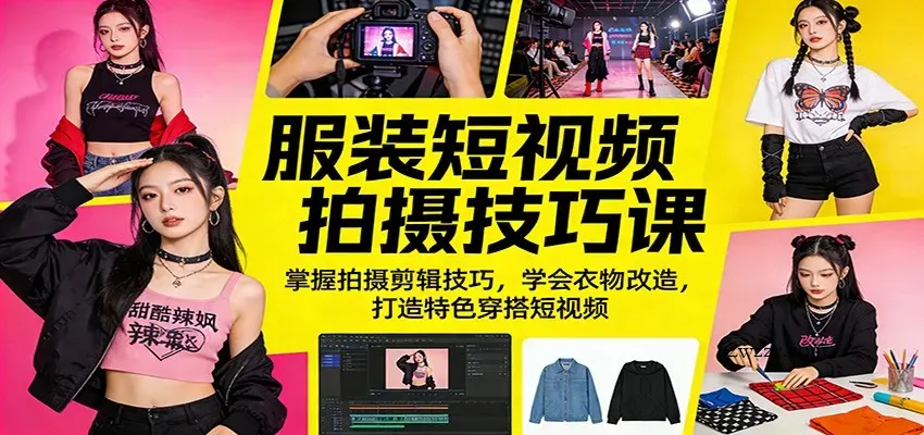 服装短视频拍摄技巧课：掌握拍摄剪辑技巧，学会衣物改造，打造特色穿搭短视频-微众资源