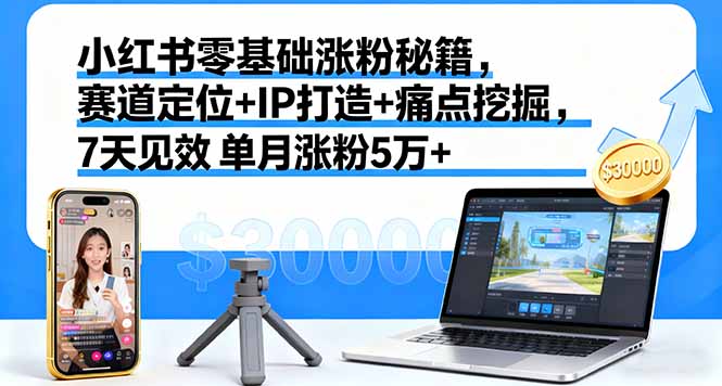 小红书零基础涨粉秘籍，赛道定位+IP打造+痛点挖掘，7天见效 单月涨粉5万+-微众资源