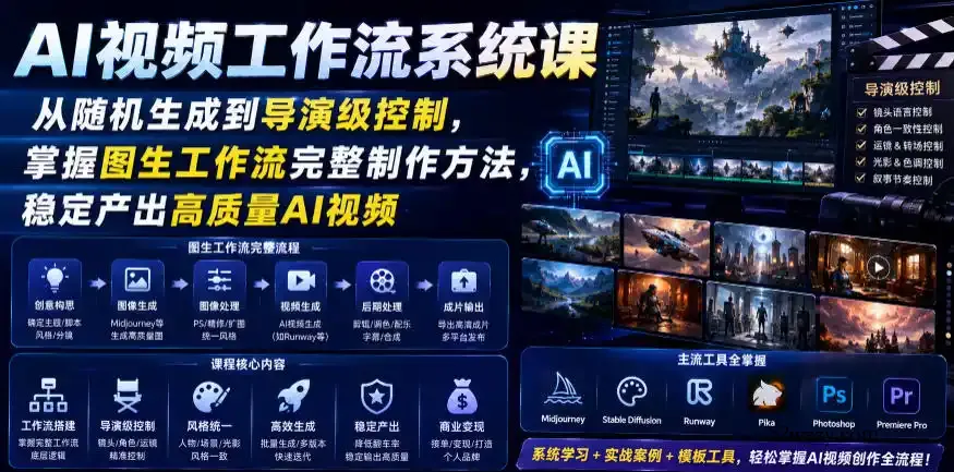 AI视频工作流系统课,从随机生成到导演级控制,掌握图生工作流完整制作方法,稳定产出高质量AI视频