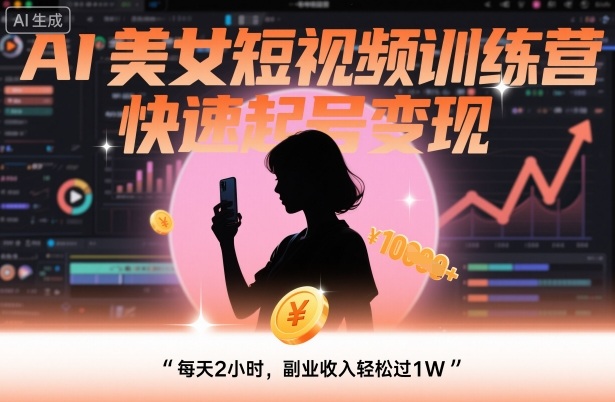 AI美女短视频训练营，快速起号变现，每天2小时，副业收入轻松过1W-微众资源