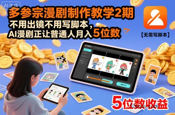多参宗漫剧制作教学2期，不用出镜不用写脚本，AI漫剧正让普通人月入5位数-微众资源