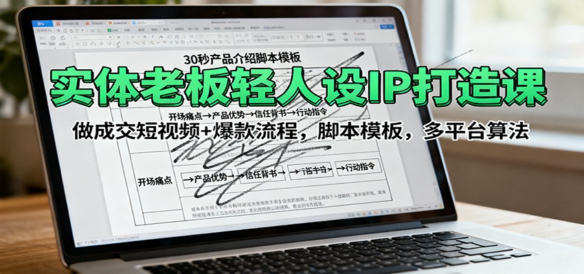 实体老板轻人设IP打造课：做成交短视频+爆款流程，脚本模板，多平台算法-微众资源