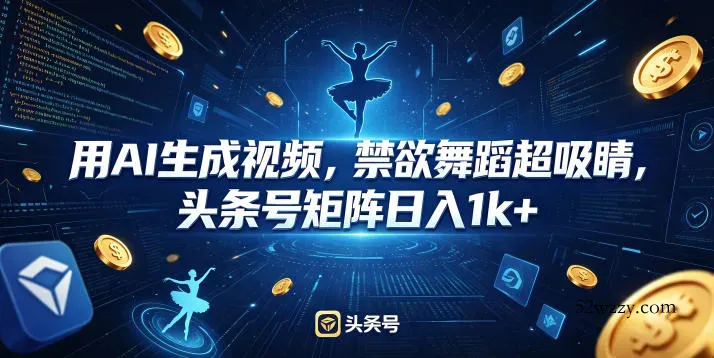 用AI生成视频，禁欲舞蹈超吸睛，头条号矩阵日入1k+-微众资源