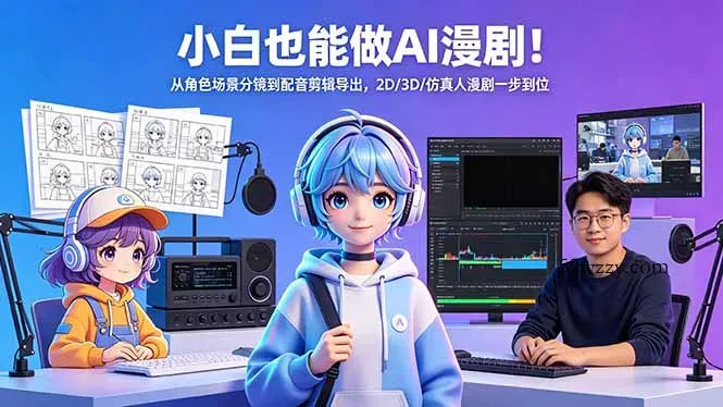小白也能做AI漫剧！从角色场景分镜到配音剪辑导出，2D/3D/仿真人漫剧一步到位-微众资源