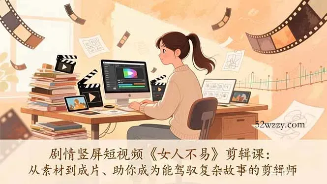 剧情竖屏短视频《女人不易》剪辑课：从素材到成片、助你成为能驾驭复杂故事的剪辑师-微众资源