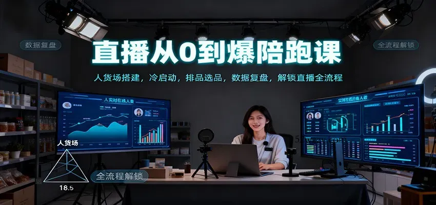 直播从0到爆陪跑课：人货场搭建，冷启动，排品选品，数据复盘，解锁直播全流程-微众资源