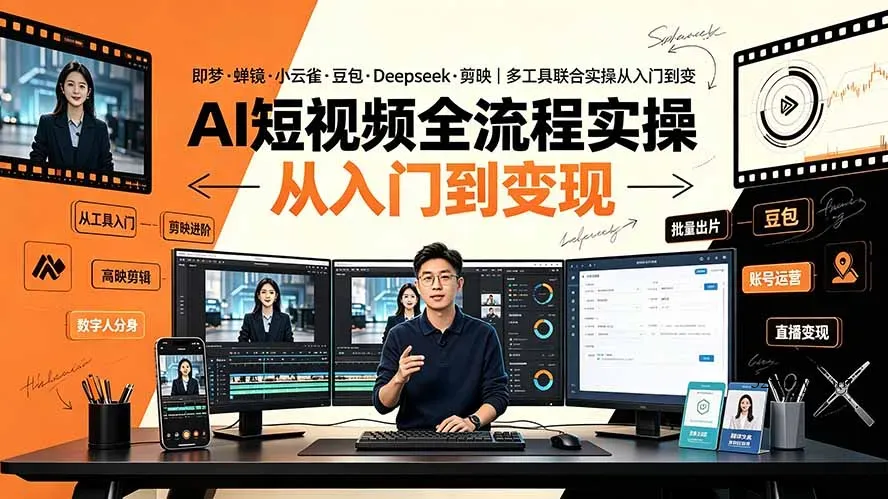 AI短视频全流程实操：即梦·蝉镜·小云雀·豆包·Deepseek·剪映｜多工具联合实操从入门到变现-微众资源