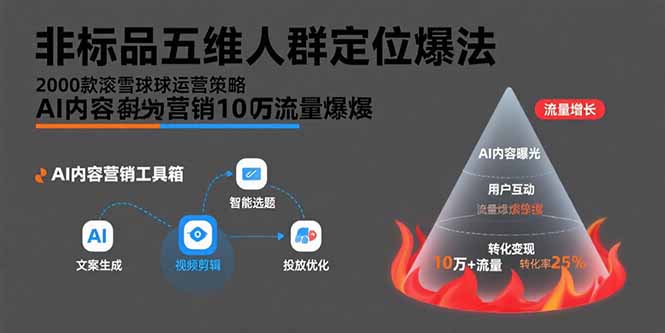 非标品五维人群定位法，2000款滚雪球运营策略，AI内容营销10万流量引爆-微众资源