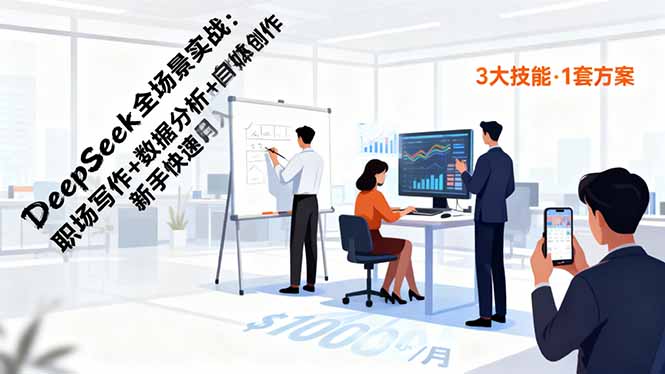 DeepSeek全场景实战：职场写作+数据分析+自媒体创作，新手快速月入过万-微众资源