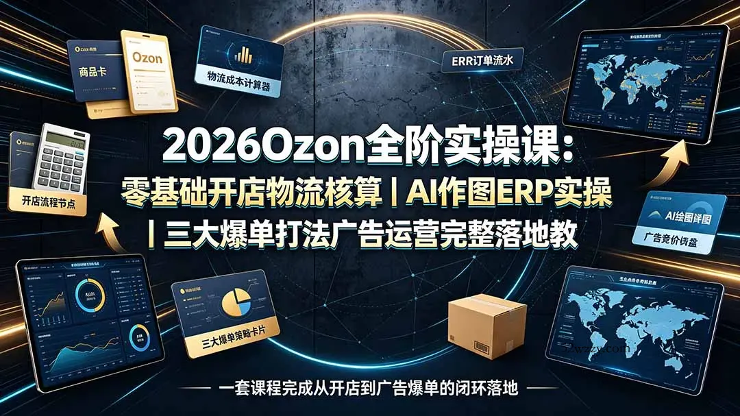 2026Ozon全阶实操课：零基础开店物流核算｜AI作图ERP实操｜三大爆单打法广告运营完整落地教程-微众资源