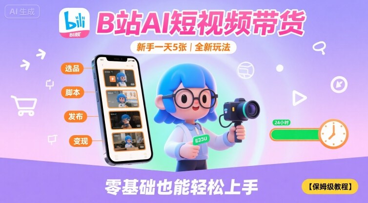 B站AI短视频带货，新手一天5张，全新玩法【保姆级教程】-微众资源