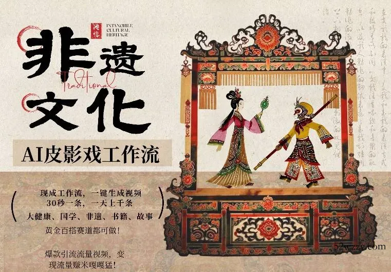 AI一键生成民俗文化非遗皮影戏视频，一刀不剪无需剪辑，30S一条，一天上百条，流量财富嘎嘎猛-微众资源