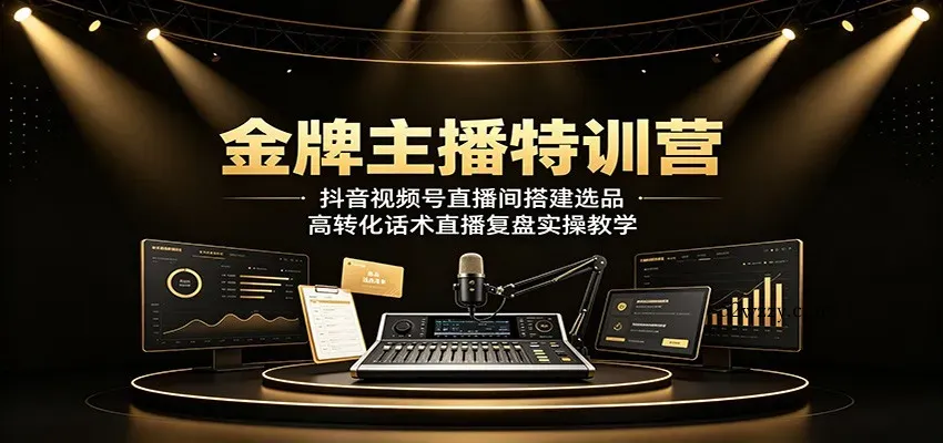 金牌主播特训营：抖音视频号直播间搭建选品，高转化话术直播复盘实操教学-微众资源