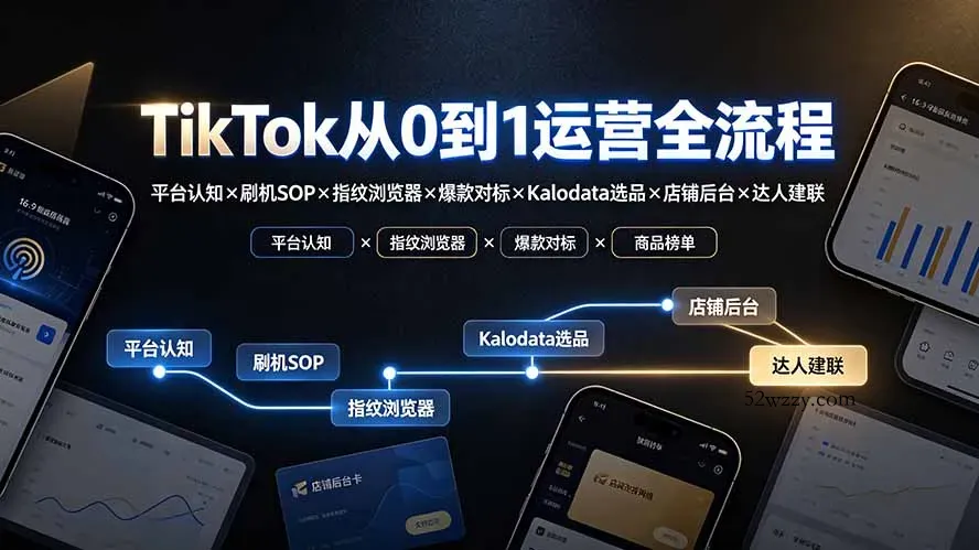 TikTok从0到1运营全流程：平台认知×刷机SOP×指纹浏览器×爆款对标×Kalodata选品×店铺后台×达人建联-微众资源