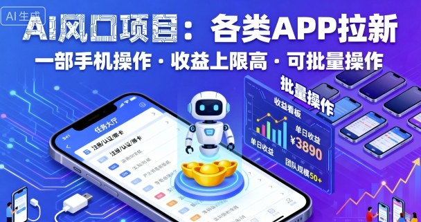 AI风口项目，各类APP拉新，一部手机就可以操作，收益上限高，可批量操作-微众资源