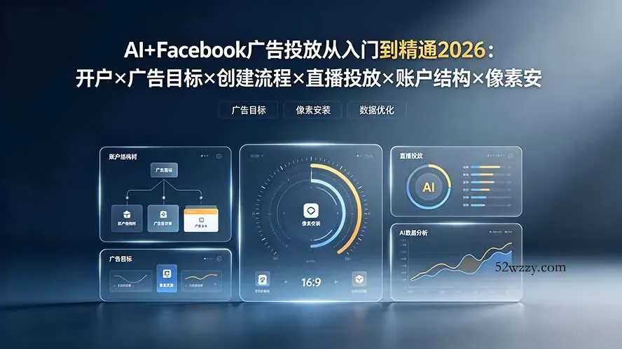 AI+Facebook广告投放从入门到精通2026：开户×广告目标×创建流程×直播投放×账户结构×像素安装×AI赋能-微众资源