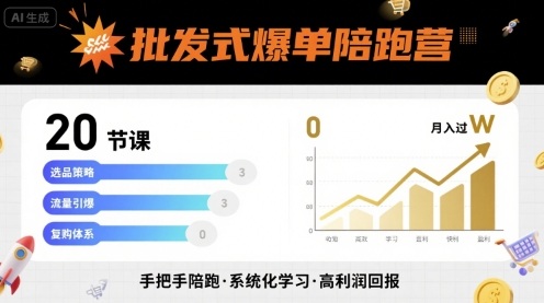 批发式爆单陪跑营，20节课带你实现批发式爆单，带你经松月入过W-微众资源
