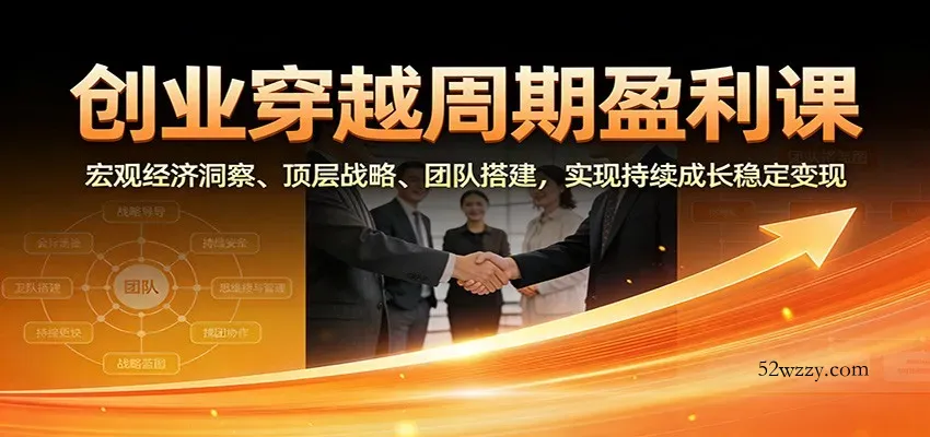 创业穿越周期盈利课：宏观经济洞察、顶层战略、团队搭建，实现持续成长稳定变现-微众资源