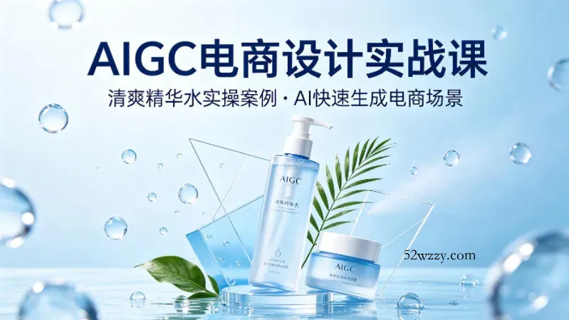 AIGC电商设计实战课，以清爽精华水为实操案例，教你用AI快速生成电商场景-微众资源