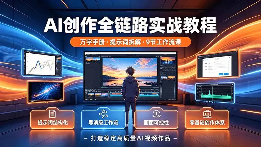 AI创作全链路实战教程｜万字手册·提示词拆解·9节工作流课，打造稳定高质量AI视频作品-微众资源