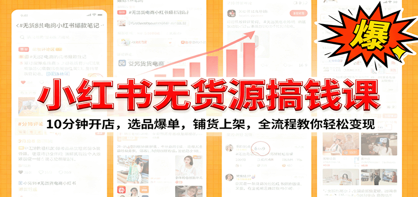 小红书无货源爆单课：10分钟开店，选品爆单，铺货上架，全流程教你轻松变现-微众资源