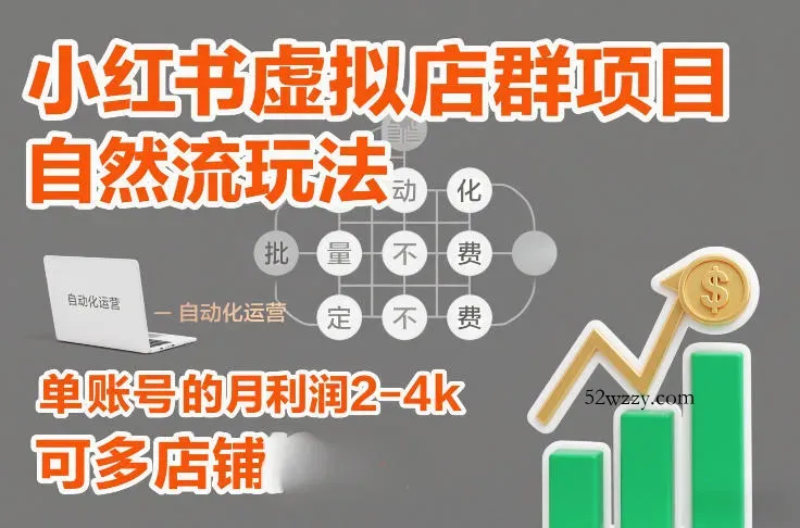 小红书虚拟店群项目，自然流玩法，批量自动化，稳定不费号，单账号的月利润2-4k，可多店矩阵-微众资源