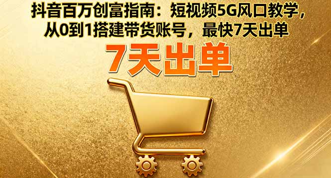 抖音百万创富指南：短视频5G风口教学，从0到1搭建带货账号，最快7天出单-微众资源