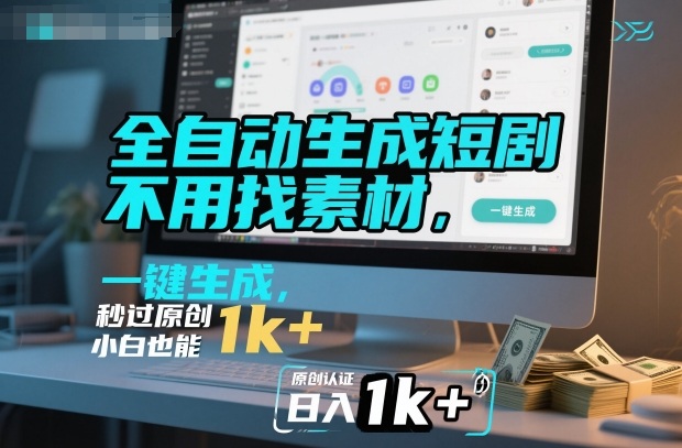 全自动生成短剧，不用找素材，不用剪辑，一键生成，秒过原创，小白也能轻松日入1k+【揭秘】-微众资源
