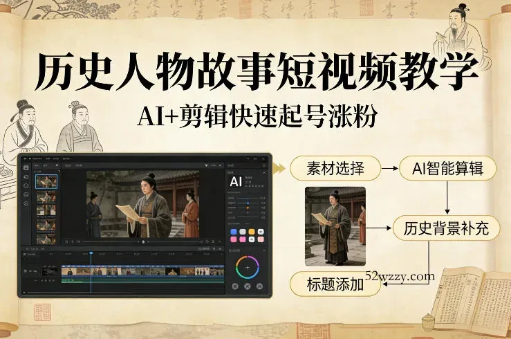 历史人物故事短视频教学，AI+剪辑制作历史人物题材短视频，快速起号涨粉-微众资源