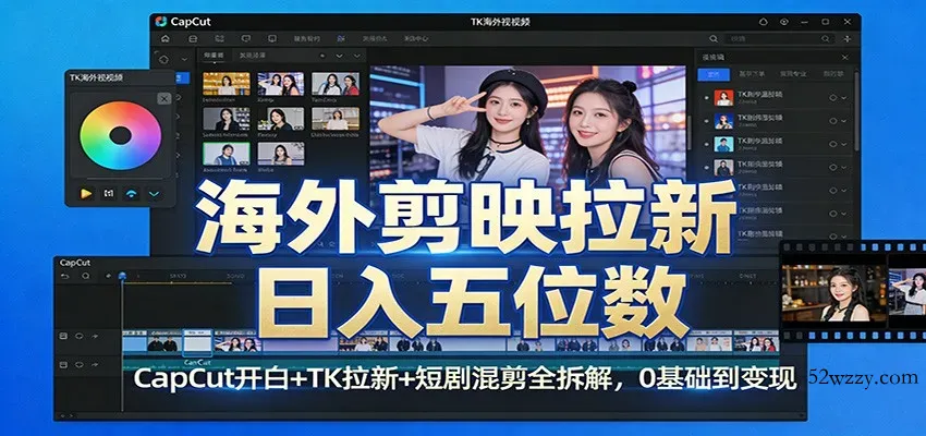 海外剪映拉新日入五位数：CapCut开白+TK拉新+短剧混剪全拆解，0基础到变现-微众资源