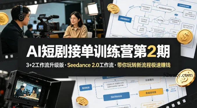 AI短剧接单训练营第2期，3+2工作流升级版，Seedance 2.0工作流，带你玩转新流程极速賺钱-微众资源