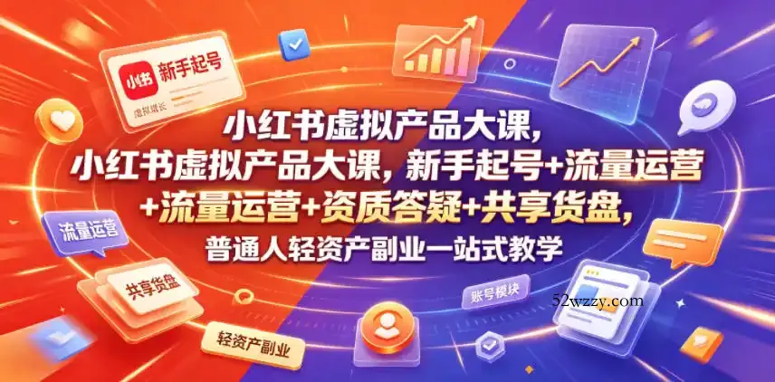 小红书虚拟产品大课,新手起号+流量运营+资质答疑+共享货盘,普通人轻资产副业一站式教学