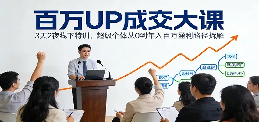 百万UP成交大课：3天2夜线下特训，超级个体从0到年入百万盈利路径拆解-微众资源