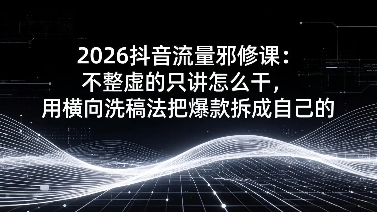 2026抖音流量邪修课：不整虚的只讲怎么干，用横向洗稿法把爆款拆成自己的-微众资源