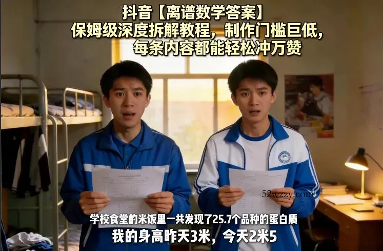 抖音【离谱数学答案】保姆级深度拆解教程，制作门槛巨低，每条内容都能轻松冲万赞，附详细步骤-微众资源