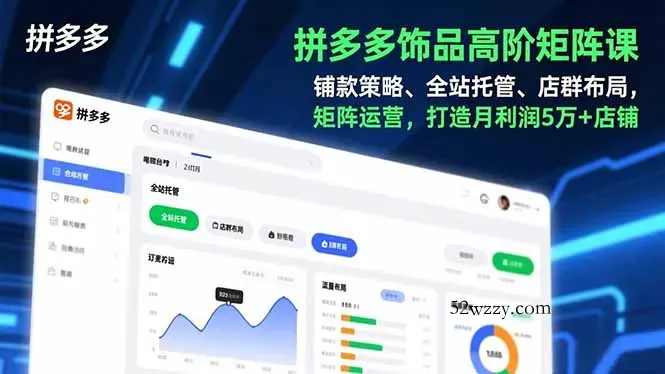 拼多多饰品高阶矩阵课，铺款策略、全站托管、店群布局，矩阵运营，打造月利润5万+店铺-微众资源