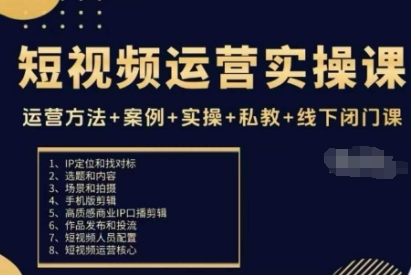 短视频运营实操课，运营方法+案例+实操+私教+线下闭门课-微众资源