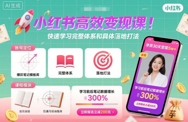 小红书高效变现课，快速学习小红书完整体系和具体落地打法-微众资源