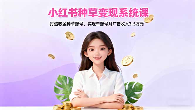 小红书种草变现系统课：打造吸金种草账号，实现单账号月广告收入3-5万元-微众资源