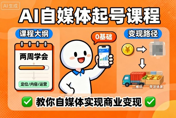 AI自媒体起号课程，0基础小白两周学会，教你自媒体实现商业变现-微众资源