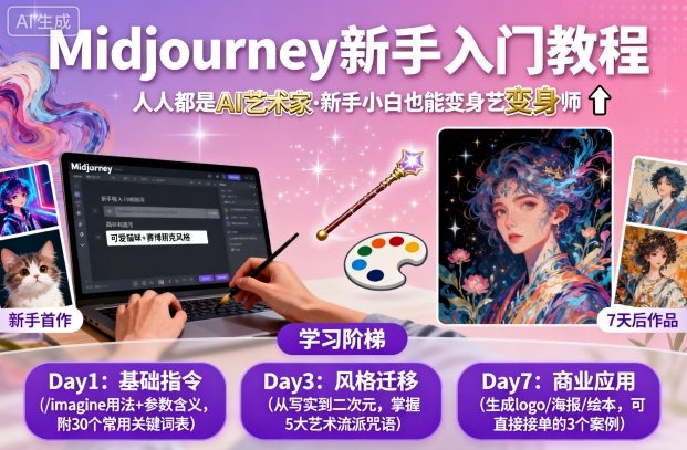 midjourney新手入门教程：人人都是AI艺术家，新手小白也能变身艺术大师-微众资源