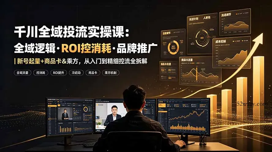 千川全域投流实操课：全域逻辑·ROI控消耗·品牌推广｜新号起量+商品卡&乘方，从入门到精细控流全拆解-微众资源