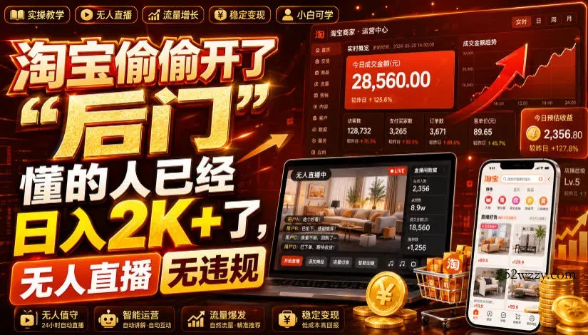 淘宝偷偷开了“后门”，懂的人已经日入2K+了，无人直播无违规，一台电脑=一家24小时营业的线上门店【揭秘】-微众资源
