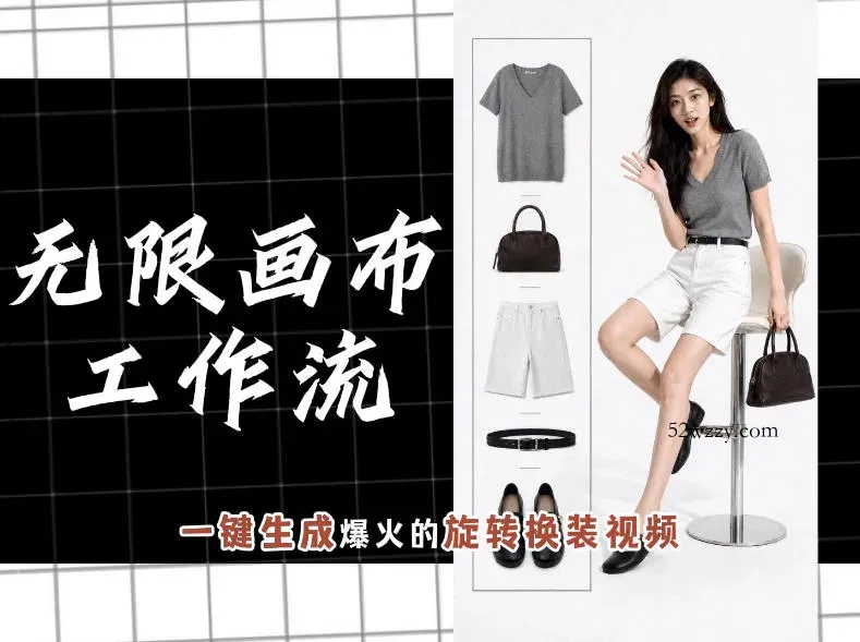 无限画布工作流，一键制作爆火的旋转换装视频，操作简单，零基础也能学会-微众资源