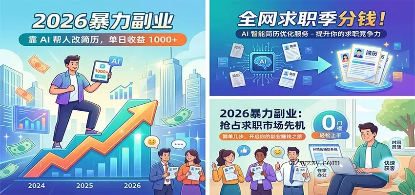 2026暴力副业：靠AI帮人改简历，单日收益1000+，全网求职季分钱-微众资源