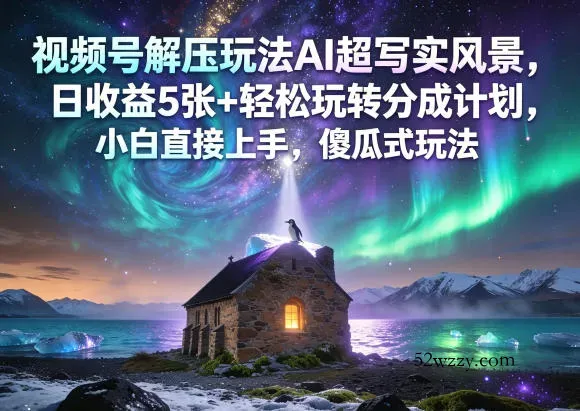 视频号解压玩法AI超写实风景，日收益5张+轻松玩转分成计划，小白直接上手，傻瓜式玩法-微众资源
