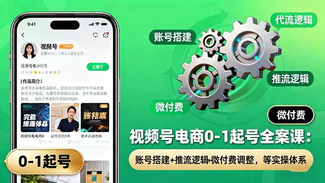 视频号电商0-1起号全案课：账号搭建+推流逻辑+微付费调整，等实操体系-微众资源