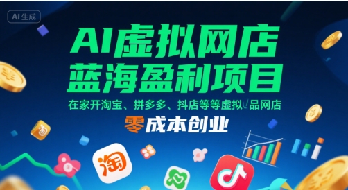 AI虚拟网店蓝海盈利项目，在家开淘宝、拼多多、抖店等虚拟品网店，零成本创业-微众资源