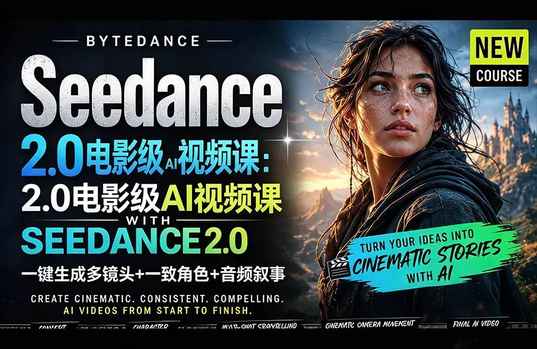 Seedance 2.0电影级AI视频课：一键生成多镜头+一致角色+音频叙事-微众资源