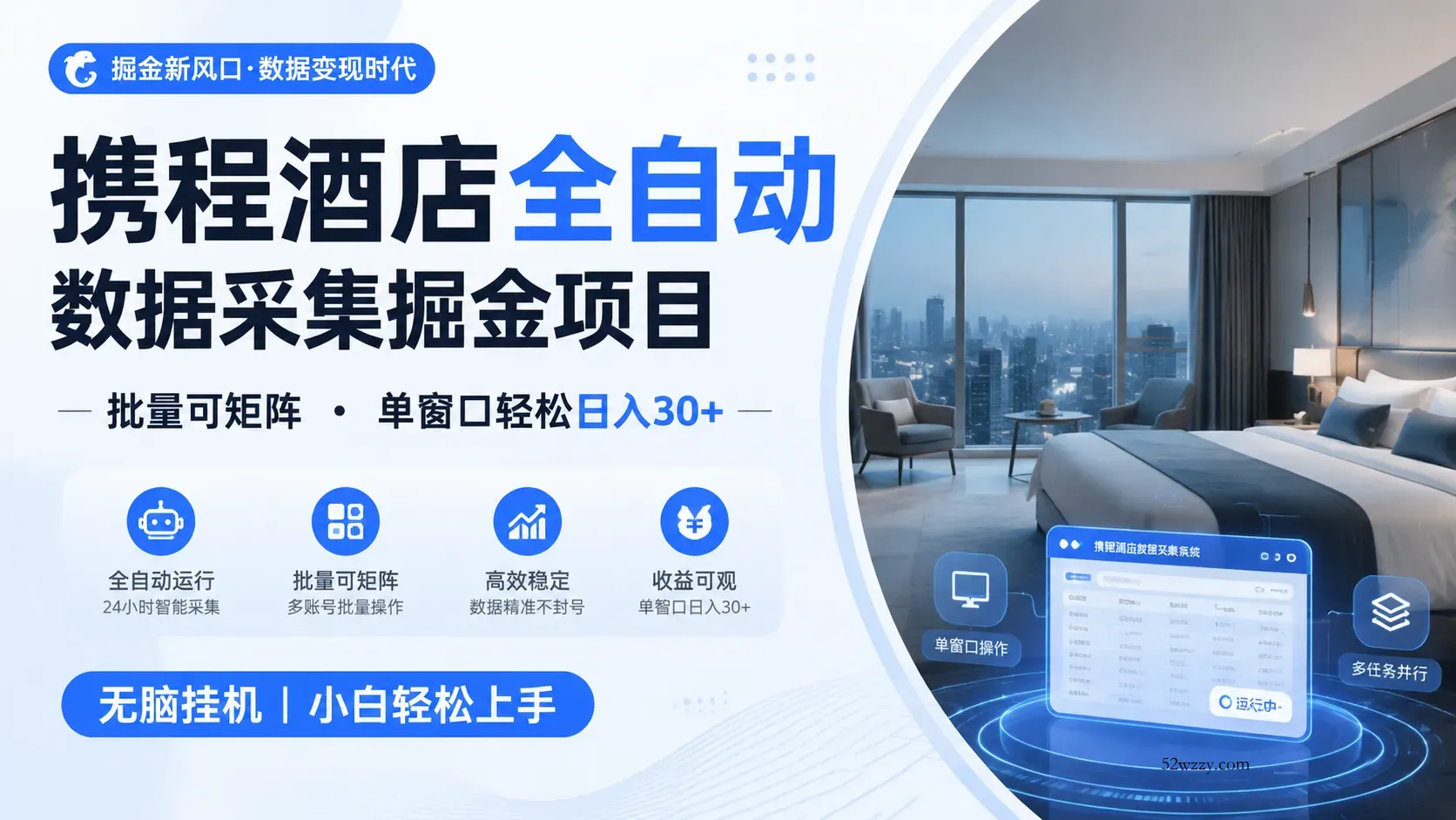 携程酒店全自动数据采集掘金 批量可矩阵 单窗口轻松日入30+-微众资源